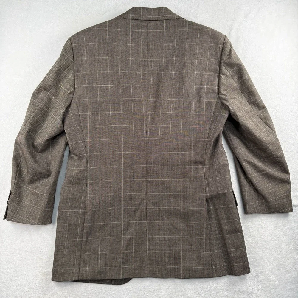 Polo Ralph Lauren Blazer Sport Coat Men's 40S Plaid Windowpane Italy Brown Cream